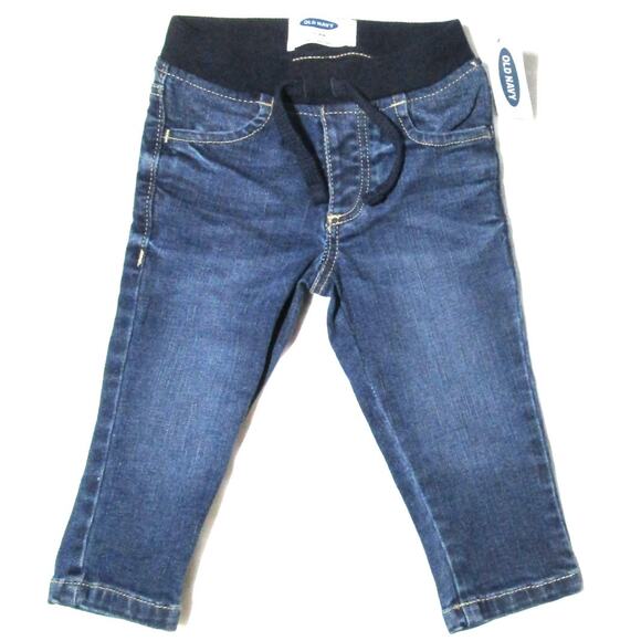 Old Navy Boy's Denim Blue Jeans Elastic Waist Drawstring Pockets Size 12-18M - Picture 1 of 5